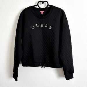 Guess Black Diamond Quilted Toggle Hem Embroidered Logo Sweatshirt Size L